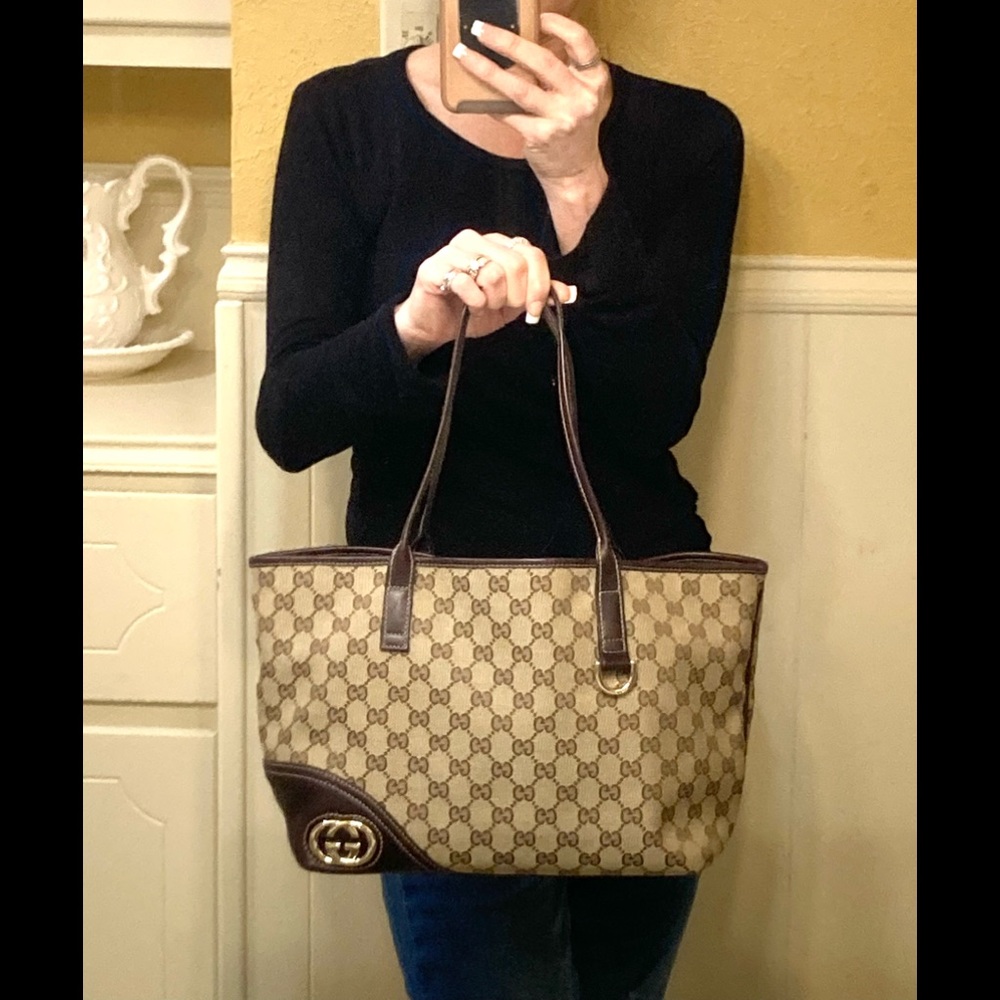 Authentic Gucci Monogram Logo D Ring Shoulder Bag Tote